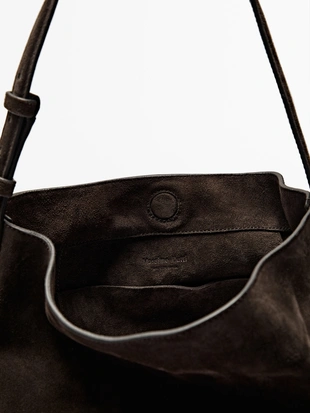 Кожаная сумка в стиле бакет из замши- Заказать в России