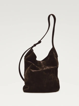 Кожаная сумка в стиле бакет из замши- Заказать в России