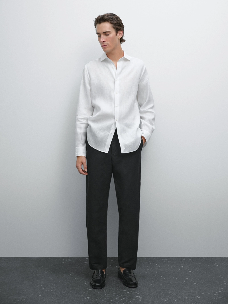 Рубашка slim fit из 100% льна