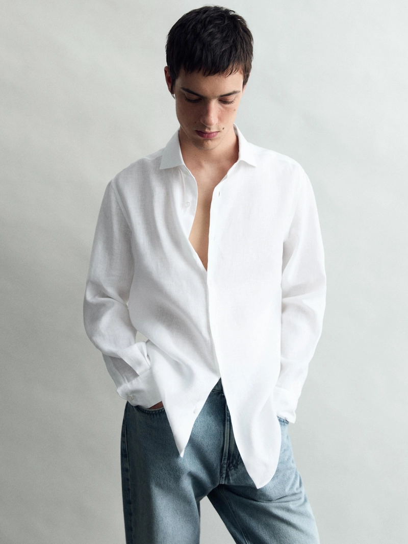Рубашка slim fit из 100% льна