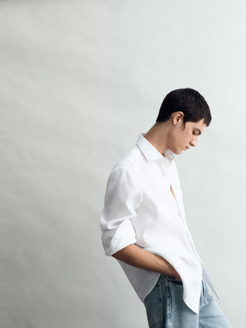 Рубашка slim fit из 100% льна