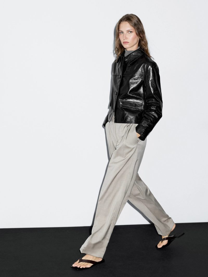 Куртка из кожи наппа cropped