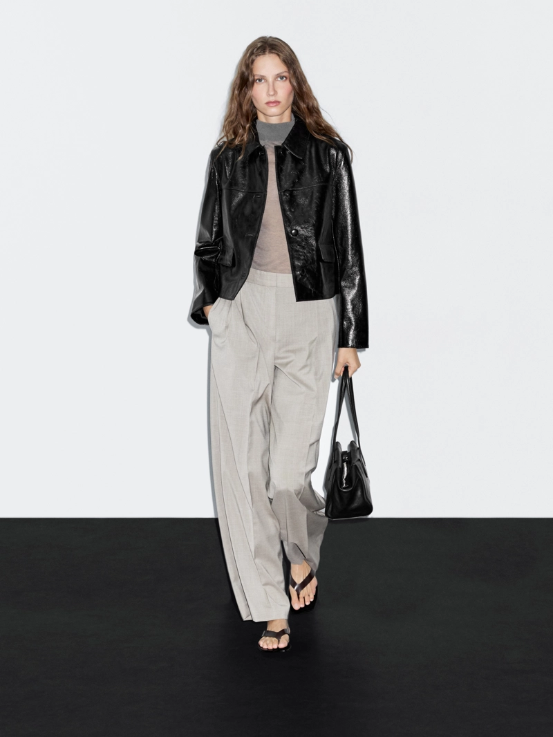 Куртка из кожи наппа cropped