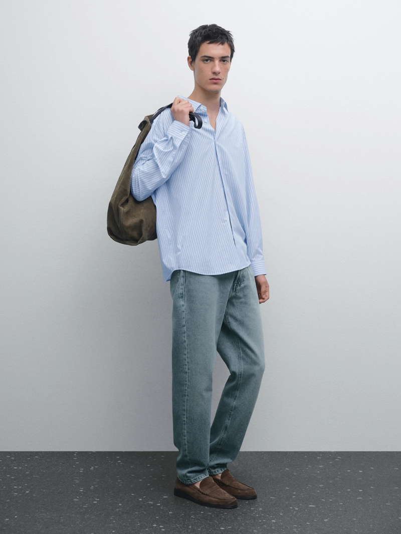 Рубашка regular fit с полосатым деталем