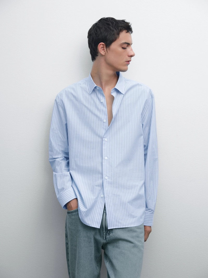 Рубашка regular fit с полосатым деталем