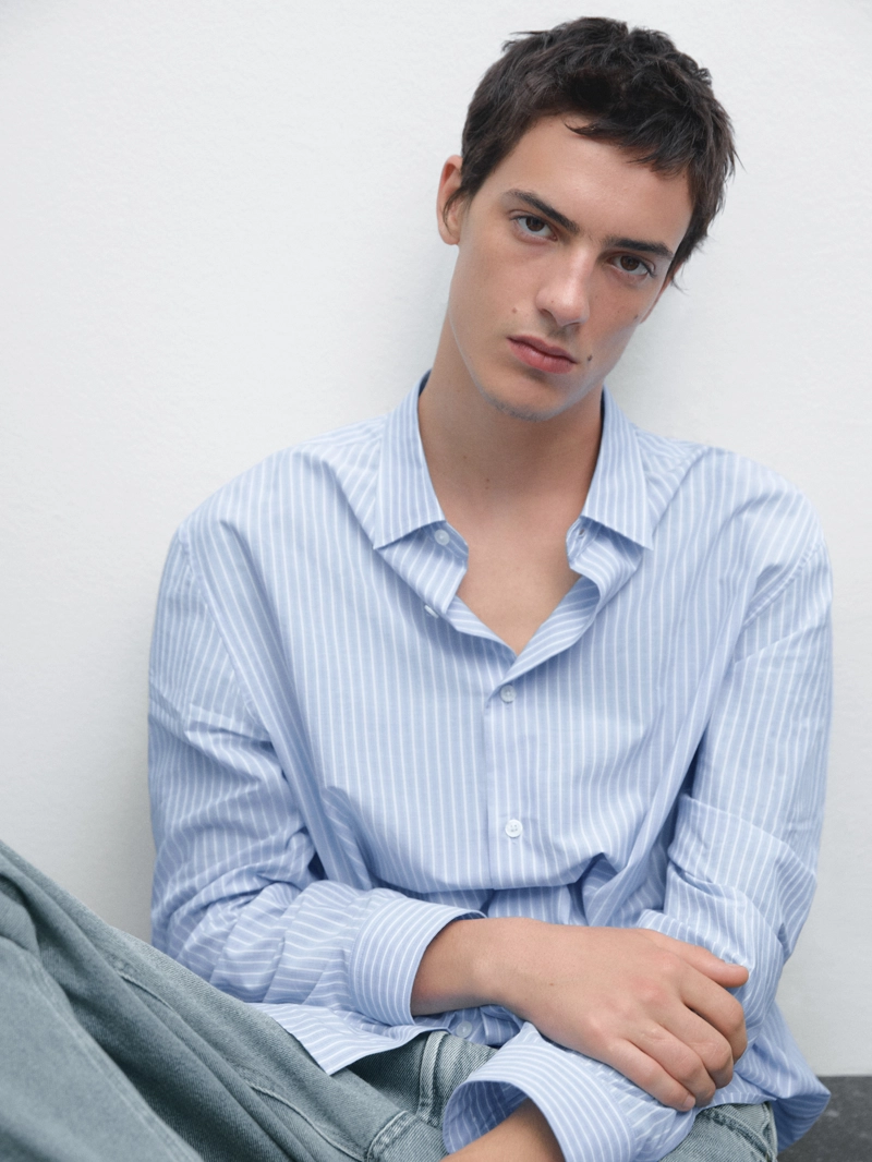 Рубашка regular fit с полосатым деталем