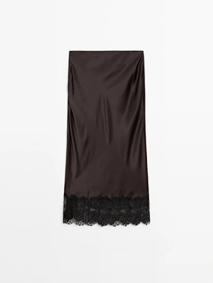Юбка-миди с атласным блеском и кружевными деталями - STUDIO- Заказать в России