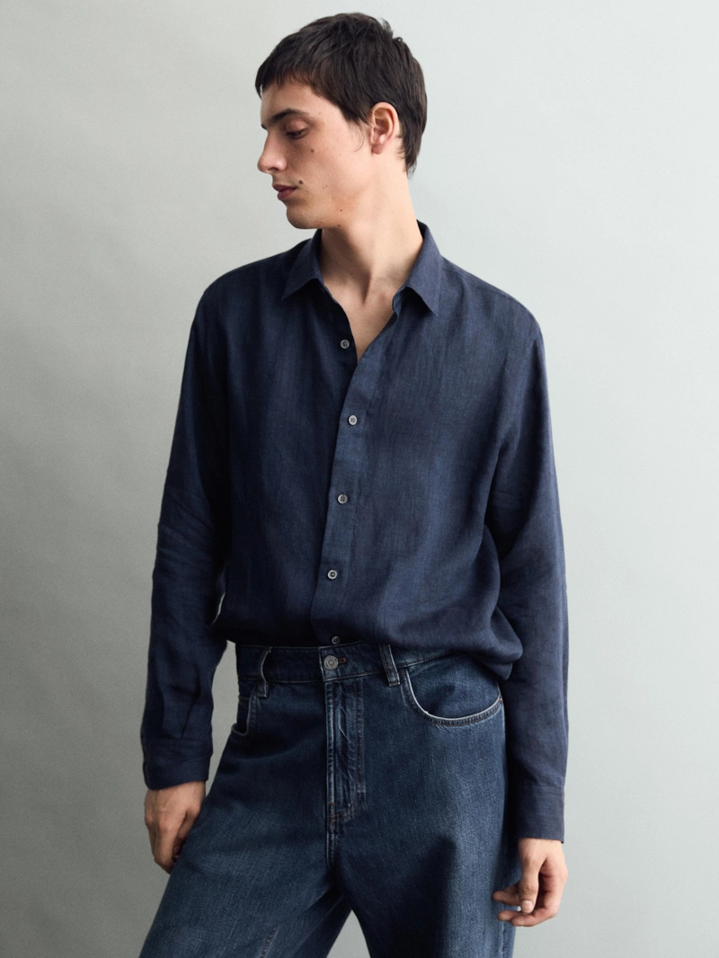 Рубашка slim fit из 100% льна