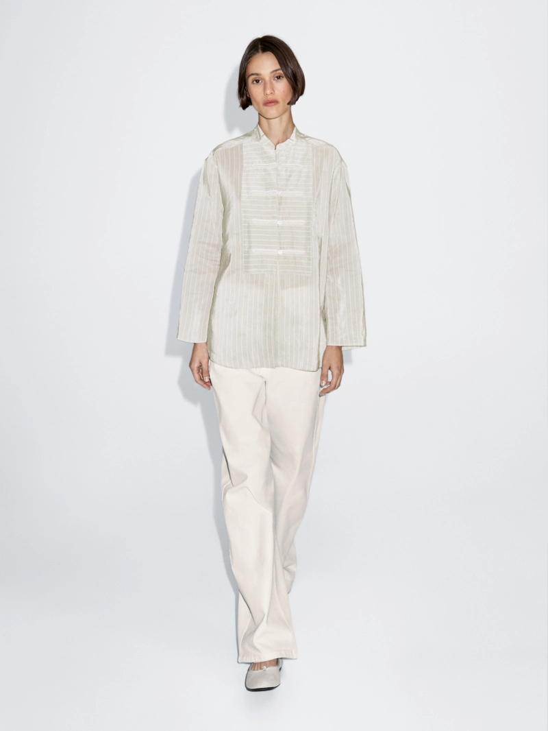 Рубашка в полоску oversize с стойкой