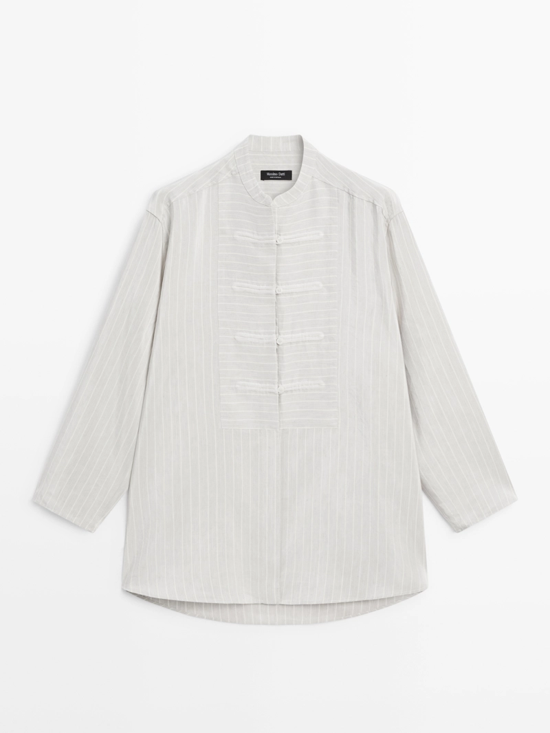 Рубашка в полоску oversize с стойкой
