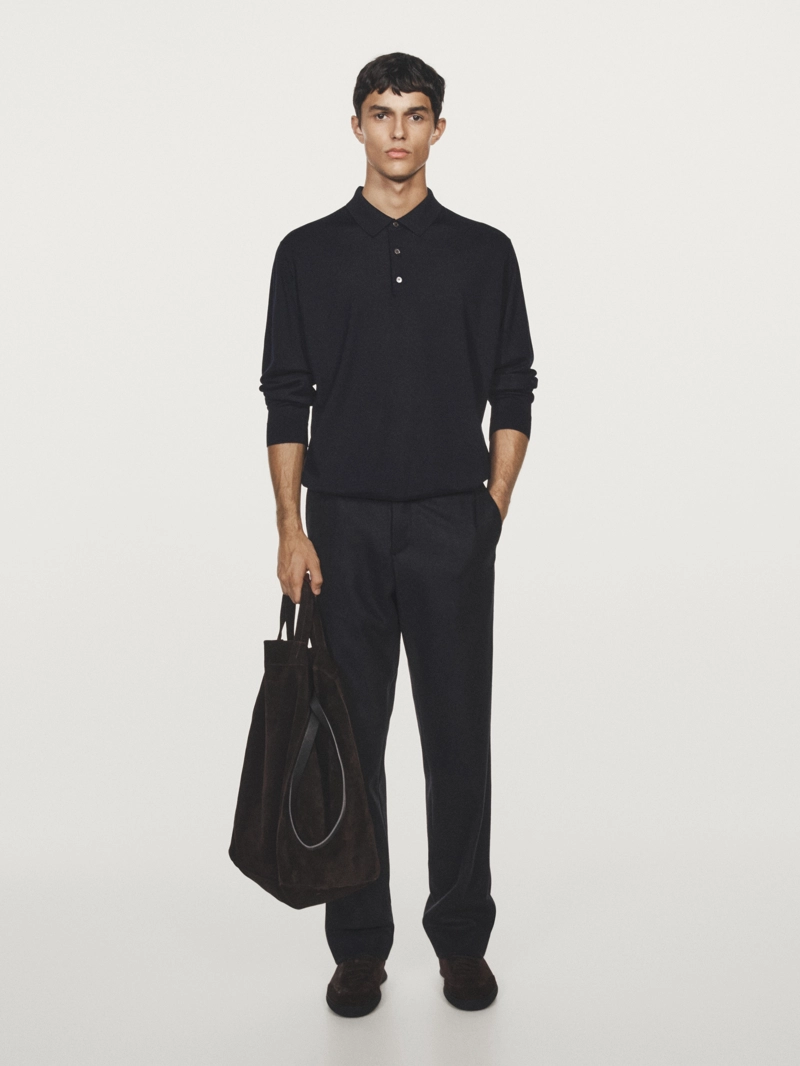 Поло вязаный свитер из 100% мериносовой шерсти