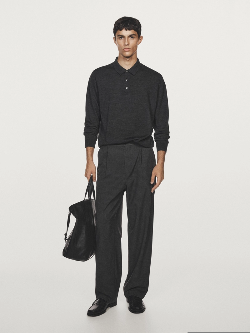 Пуловер с воротником-поло из 100% мериносовой шерсти