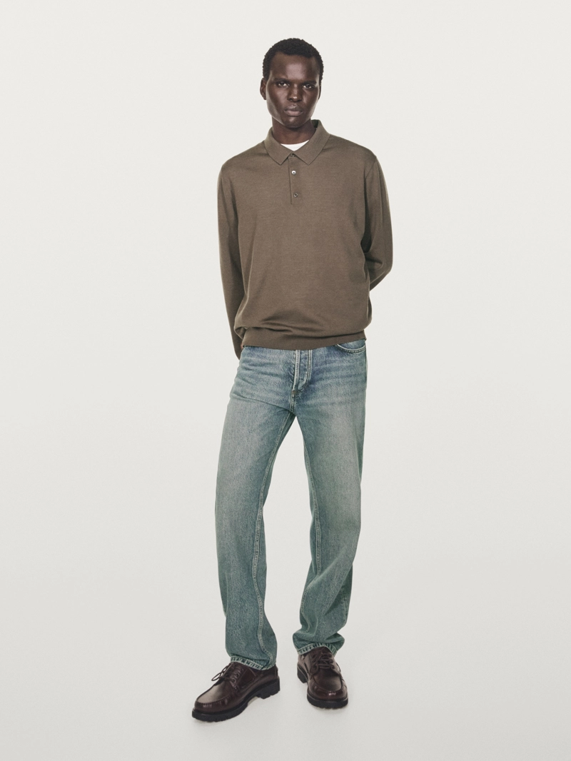 Поло вязанный свитер из 100% мериносовой шерсти