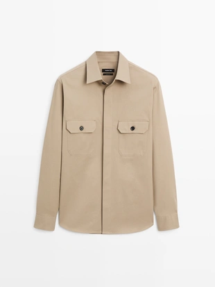 COTTON BLEND OVERSHIRT WITH POCKETS- Заказать в России