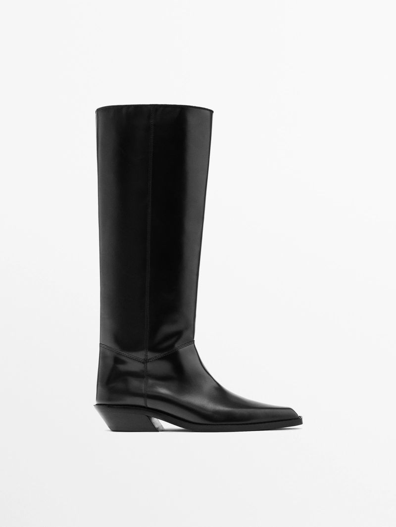 Кожаные ковбойские сапоги massimo dutti
