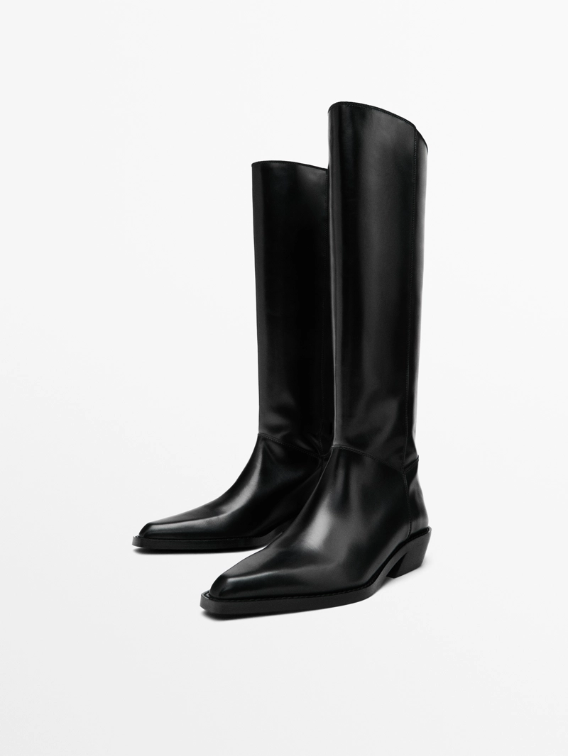 Кожаные ковбойские сапоги massimo dutti