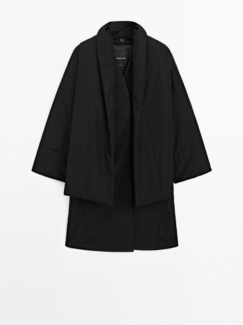 Длинное водоотталкивающее стеганое пальто с деталями шарфа