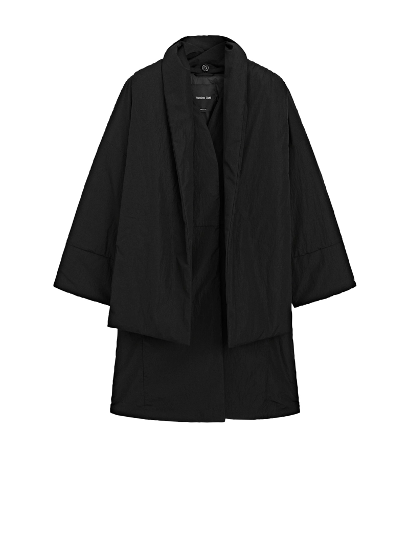 Длинное водоотталкивающее стеганое пальто с деталями шарфа