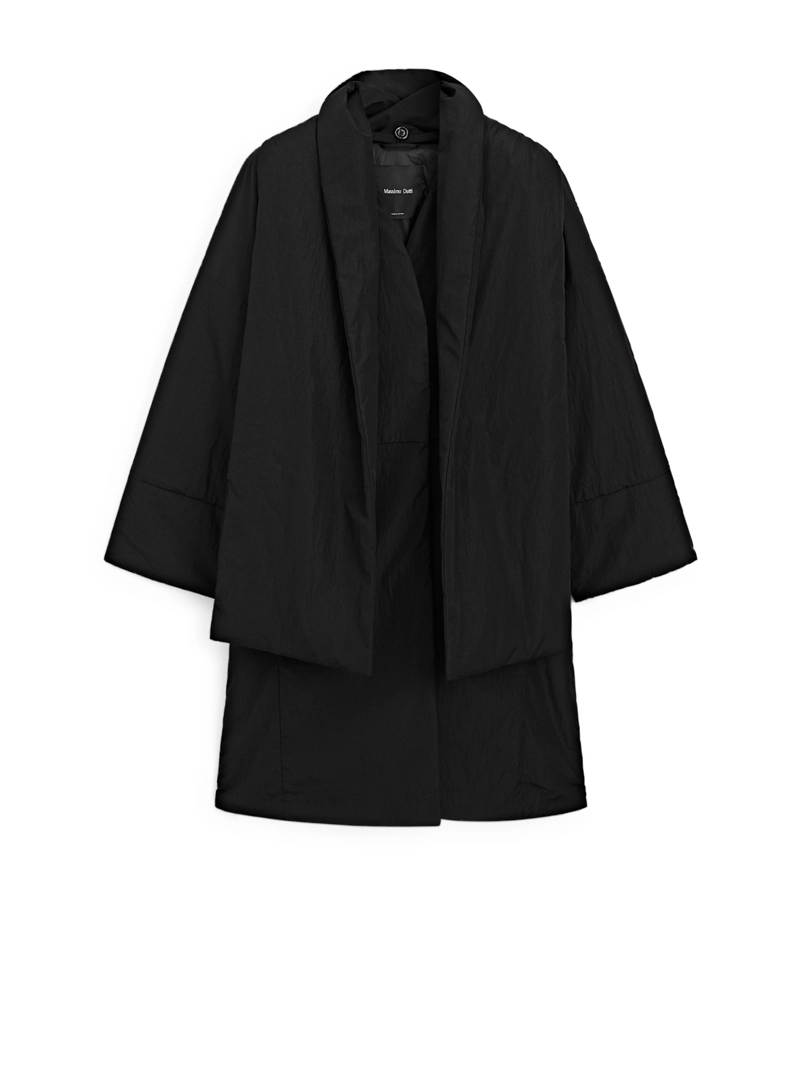 Длинное водоотталкивающее стеганое пальто с деталями шарфа