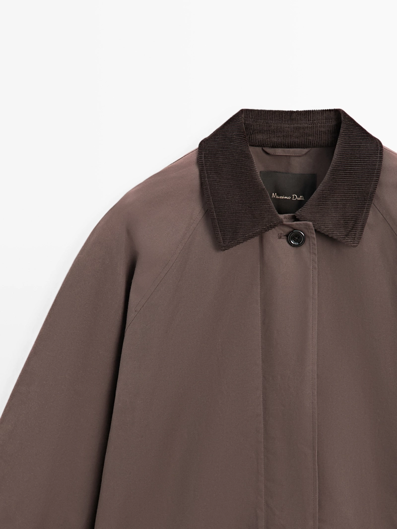 Длинная парка с вощеным покрытием и деталями из бархата