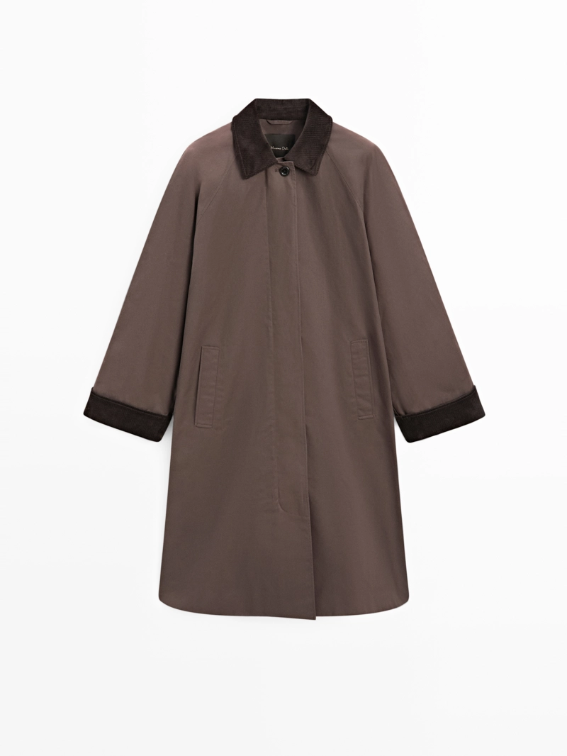 Длинная парка с вощеным покрытием и деталями из бархата