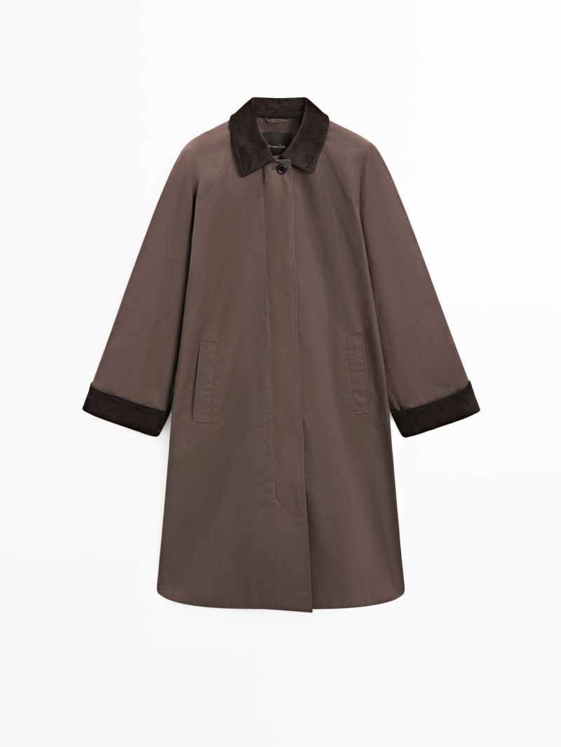 Длинная парка с вощеным покрытием и деталями из бархата