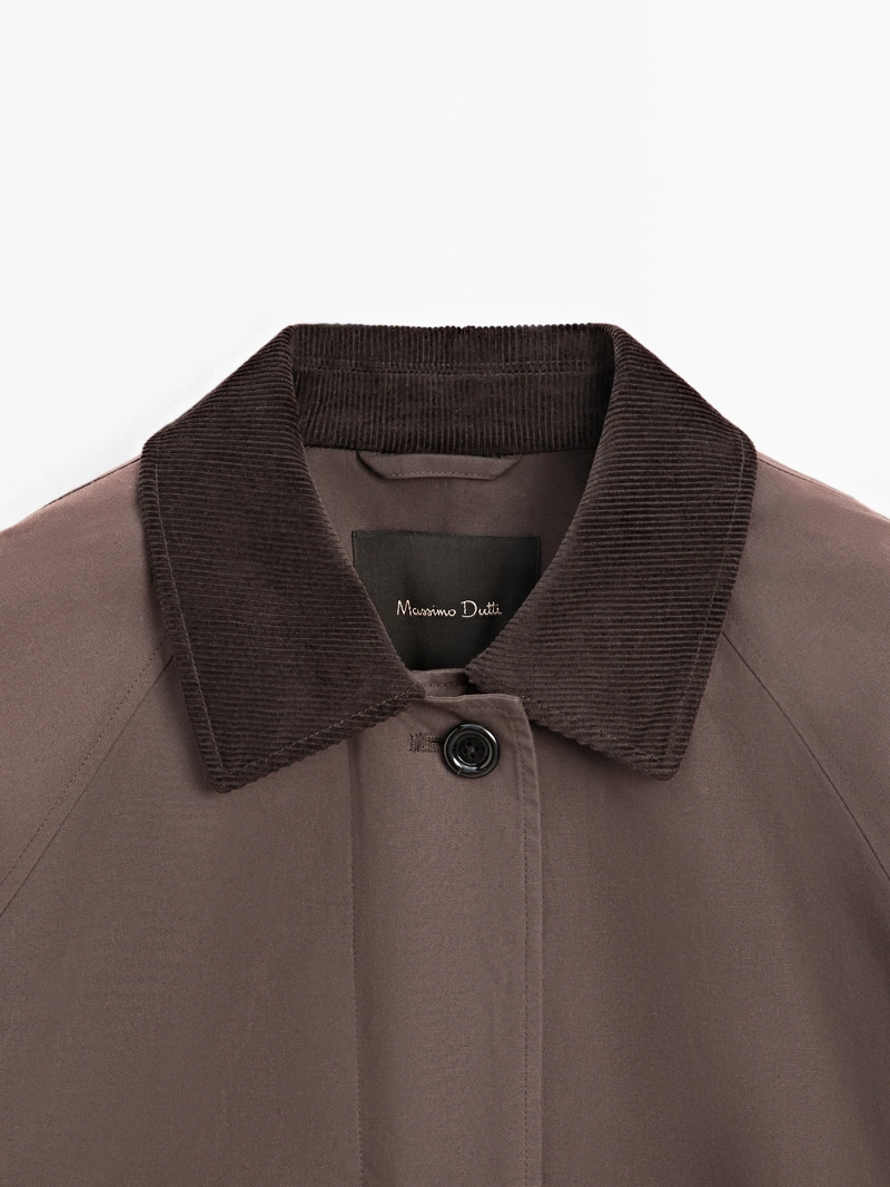 Длинная парка с вощеным покрытием и деталями из бархата