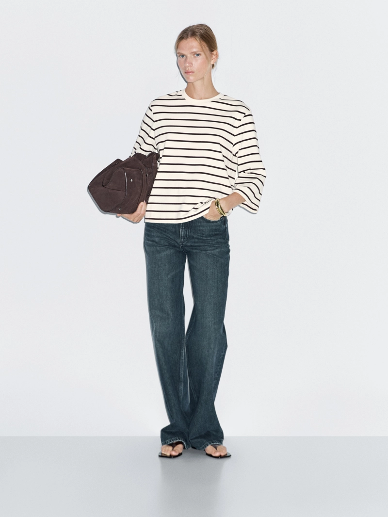 Футболка в полоску с рукавами длиной до локтя