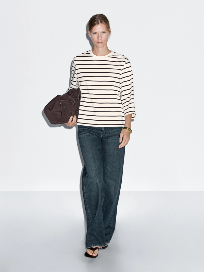 Футболка в полоску с рукавами длиной до локтя