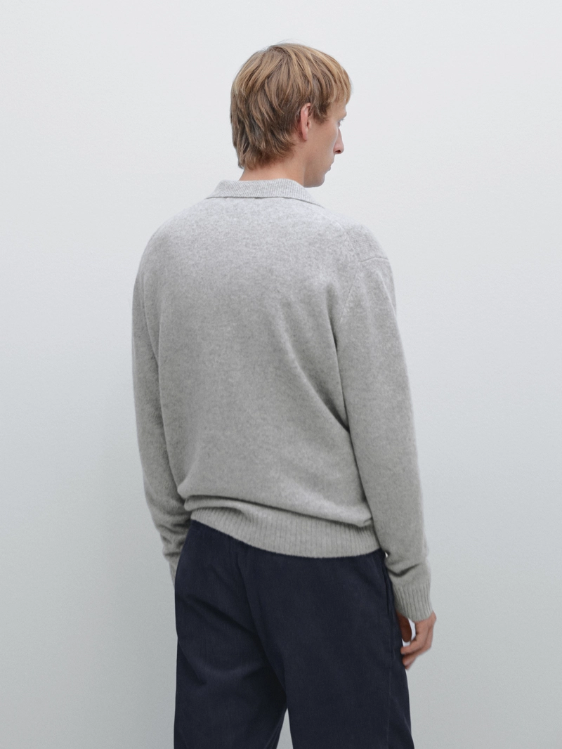 Поло-свитер с v-образным вырезом из шерстяно-смесовой пряжи