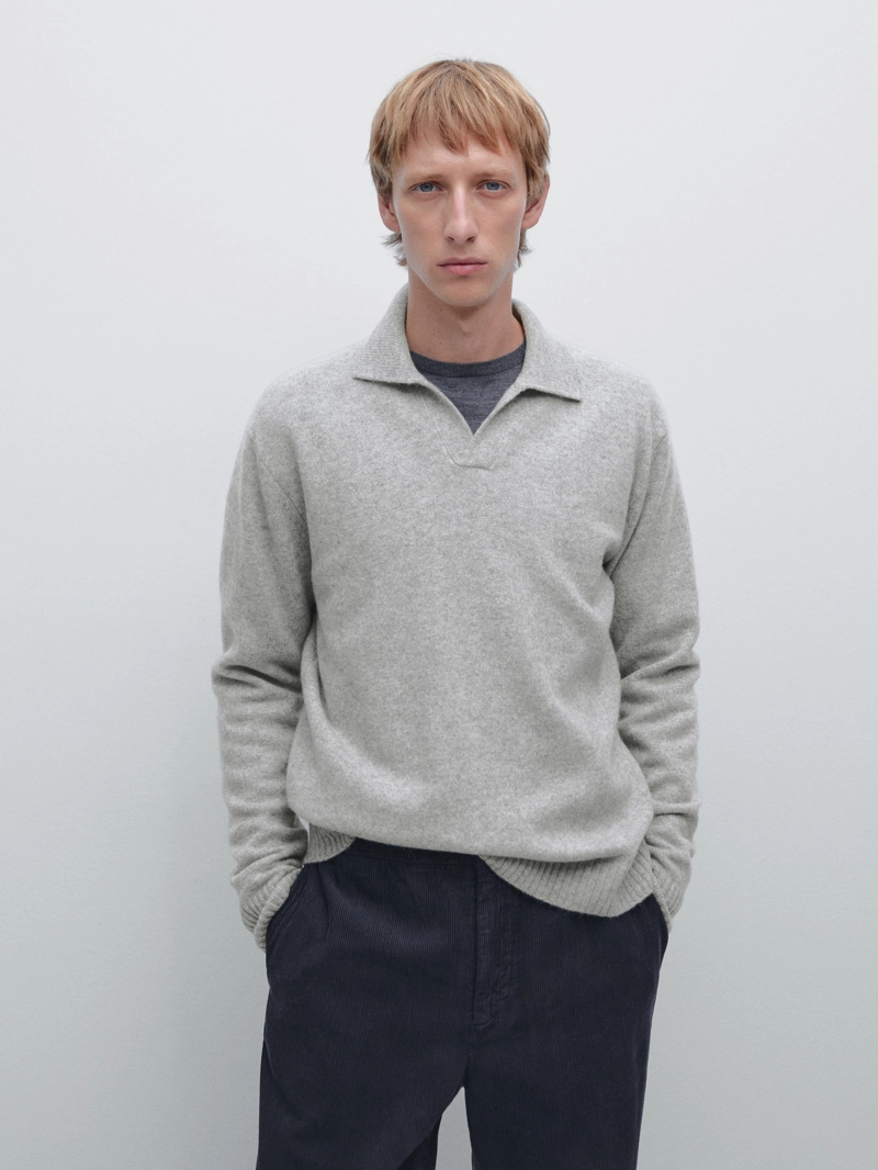 Поло-свитер с v-образным вырезом из шерстяно-смесовой пряжи
