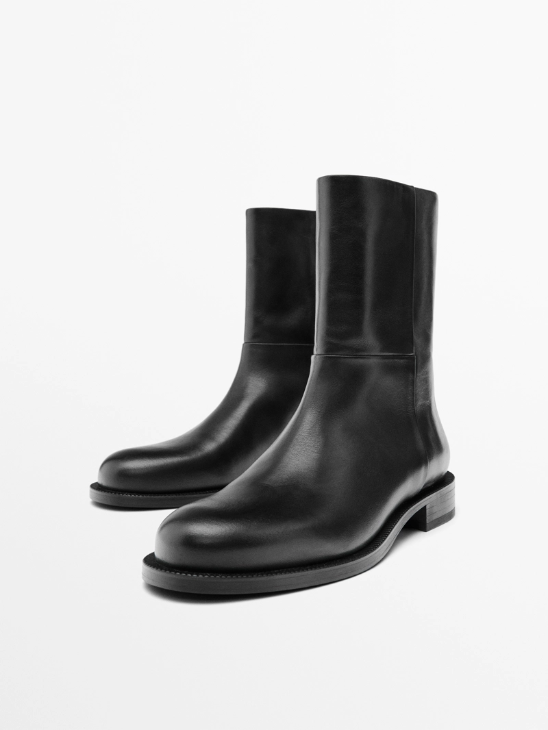 Плоские кожаные ботинки до щиколотки