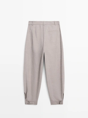 Брюки из шерстяной смеси с деталями пряжки- Заказать в России