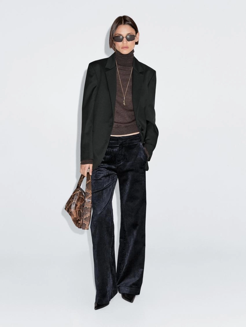 Брюки-палаццо из вельвета средней посадки