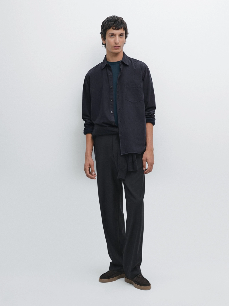 Рубашка regular fit из микро вельвета