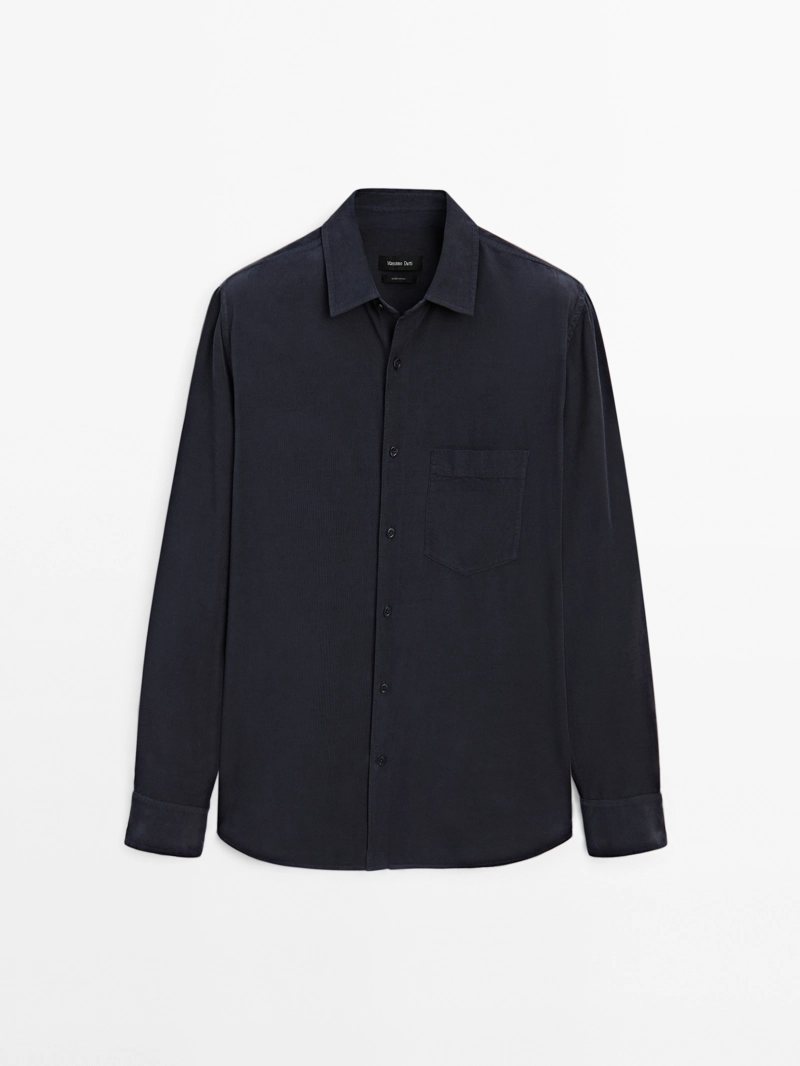 Рубашка regular fit из микро вельвета