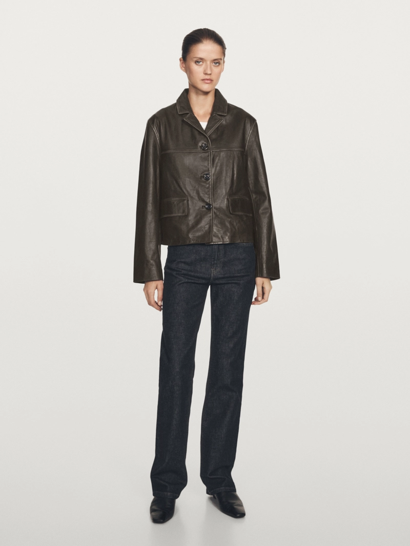 Кожаная куртка из нубука с лацканами