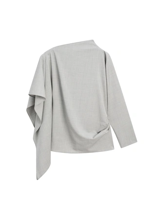 Блуза с асимметричным оборками из 100% шерсти - STUDIO- Заказать в России