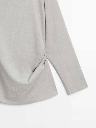 Блуза с асимметричным оборками из 100% шерсти - STUDIO- Заказать в России