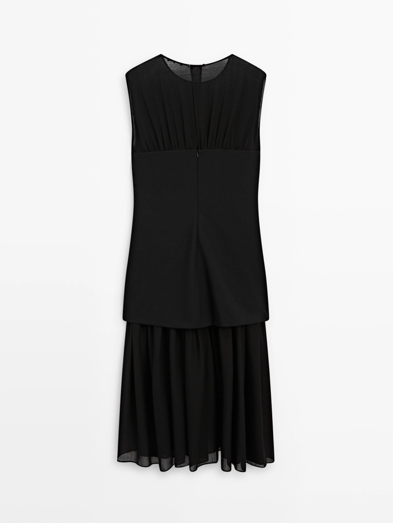 Платье-миди с контрастным полупрозрачным верхом