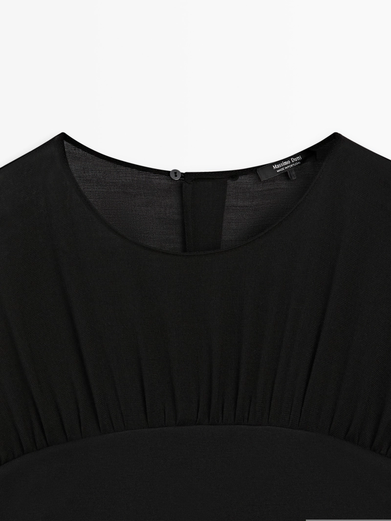 Платье-миди с контрастным полупрозрачным верхом