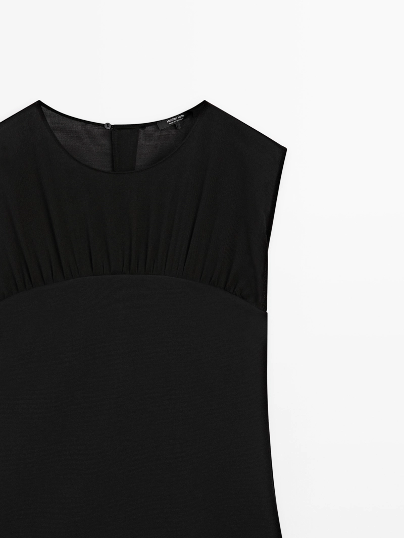 Платье-миди с контрастным полупрозрачным верхом