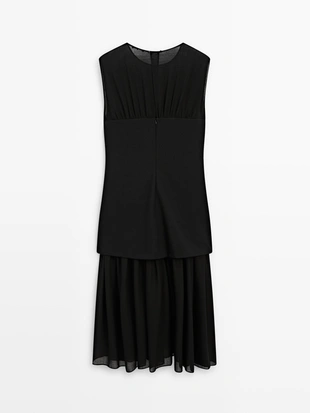 Купить Massimo Dutti Платье-миди с контрастным полупрозрачным верхом