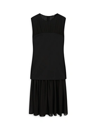 BLACK|6664/507 - Massimo Dutti Платье-миди с контрастным полупрозрачным верхом