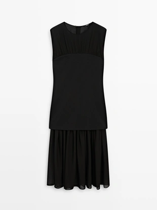 Платье-миди с контрастным полупрозрачным верхом- Заказать в России