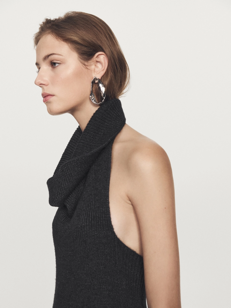 Платье-миди с галстуком на шее - limited