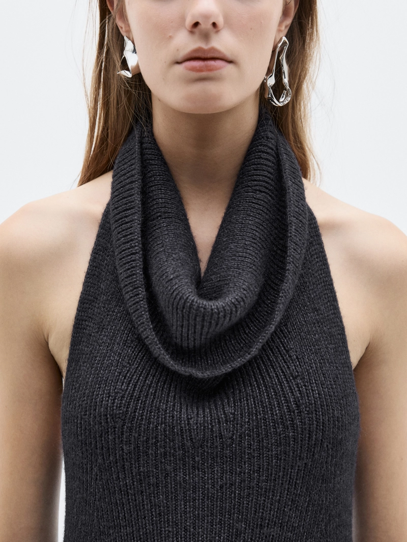 Платье-миди с галстуком на шее - limited