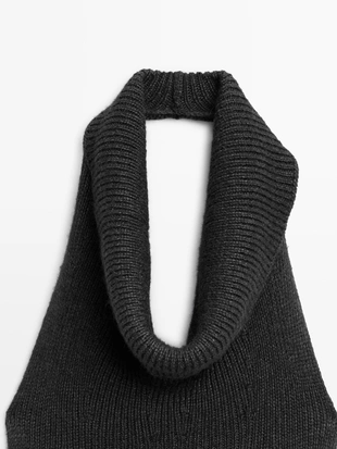 BLACK|6600/555 - Massimo Dutti Платье-миди с галстуком на шее - LIMITED