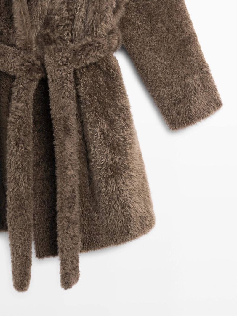 Длинное кожаное пальто с поясом - limited