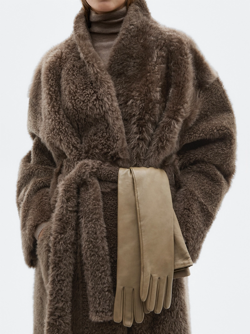 Длинное кожаное пальто с поясом - limited